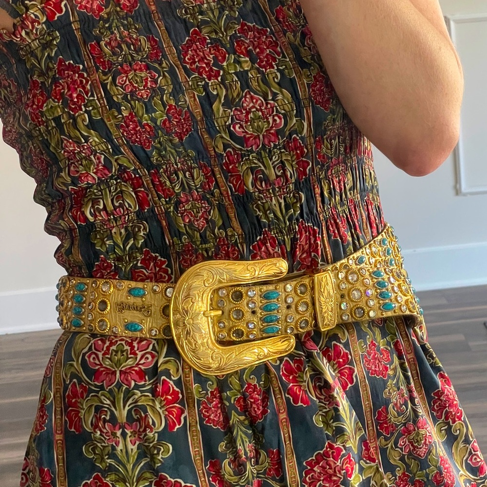 Kippys Gold Leather Western Belt Swarovski Crystal Cowgirl Statement Belt 34